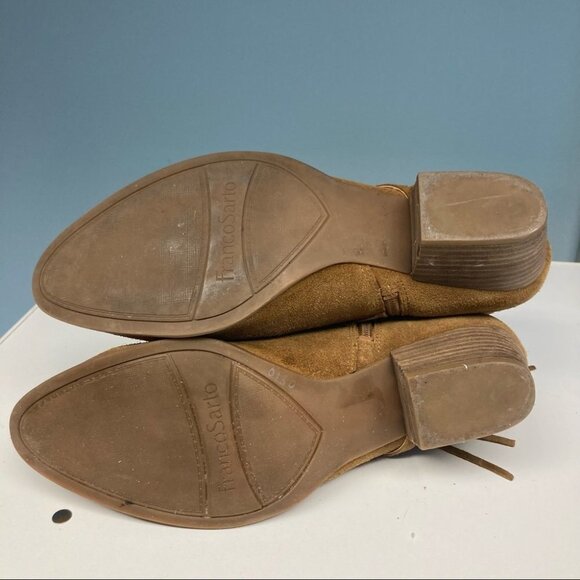 FRANCO SARTO Sz 10 Suede Straps Fringe Stacked Heel Western Style Zip Up Booties - Picture 11 of 11